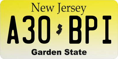 NJ license plate A30BPI