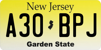 NJ license plate A30BPJ