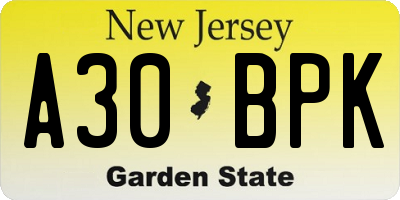 NJ license plate A30BPK