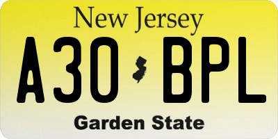 NJ license plate A30BPL