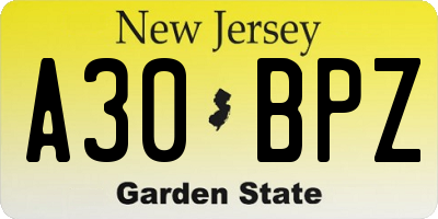 NJ license plate A30BPZ