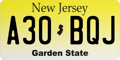 NJ license plate A30BQJ