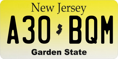 NJ license plate A30BQM