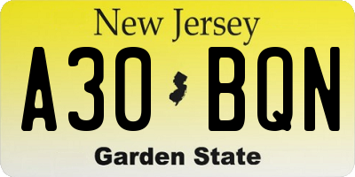 NJ license plate A30BQN
