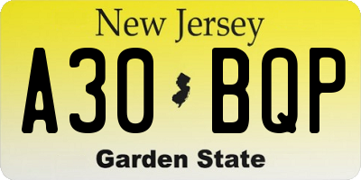 NJ license plate A30BQP