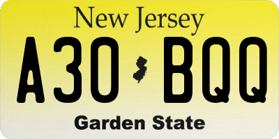 NJ license plate A30BQQ