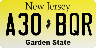 NJ license plate A30BQR