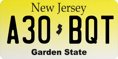 NJ license plate A30BQT