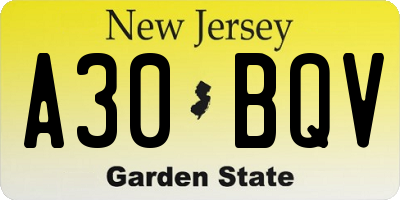 NJ license plate A30BQV