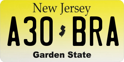 NJ license plate A30BRA