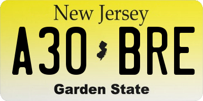 NJ license plate A30BRE