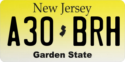 NJ license plate A30BRH