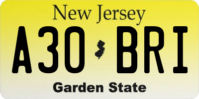 NJ license plate A30BRI