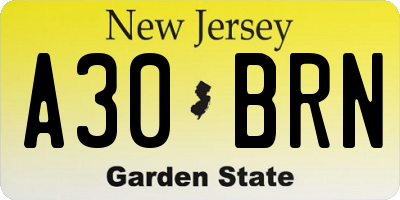 NJ license plate A30BRN