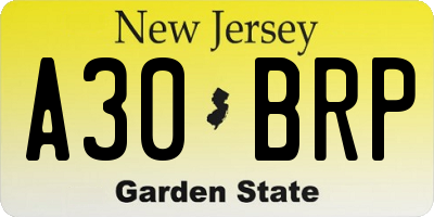 NJ license plate A30BRP