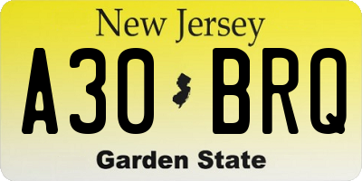 NJ license plate A30BRQ