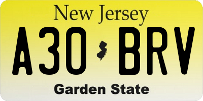NJ license plate A30BRV