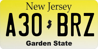 NJ license plate A30BRZ