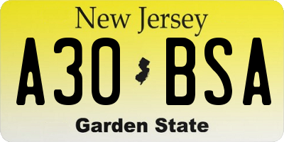NJ license plate A30BSA