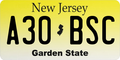 NJ license plate A30BSC