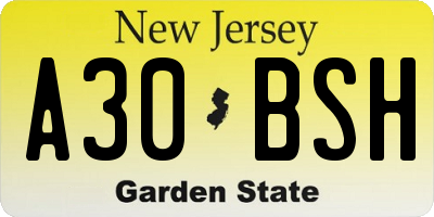 NJ license plate A30BSH