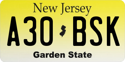 NJ license plate A30BSK