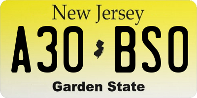 NJ license plate A30BSO