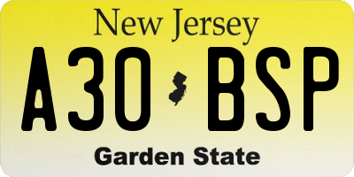 NJ license plate A30BSP