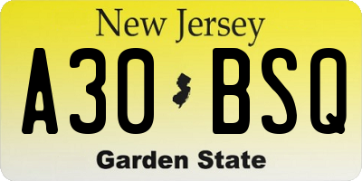 NJ license plate A30BSQ