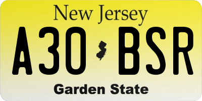 NJ license plate A30BSR