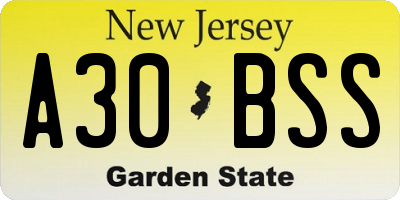 NJ license plate A30BSS