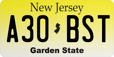 NJ license plate A30BST