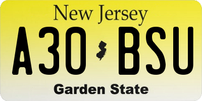 NJ license plate A30BSU