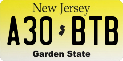 NJ license plate A30BTB