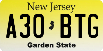 NJ license plate A30BTG