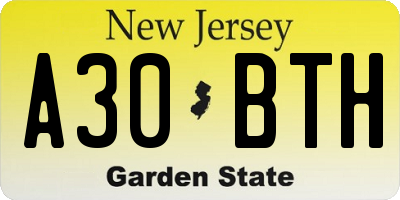 NJ license plate A30BTH