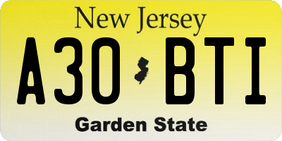 NJ license plate A30BTI