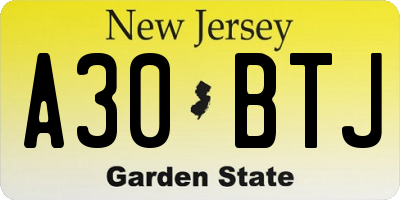 NJ license plate A30BTJ