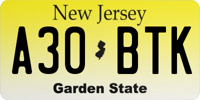 NJ license plate A30BTK