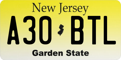 NJ license plate A30BTL