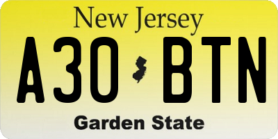NJ license plate A30BTN