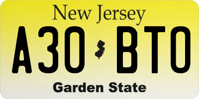 NJ license plate A30BTO