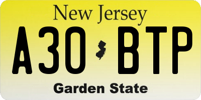 NJ license plate A30BTP