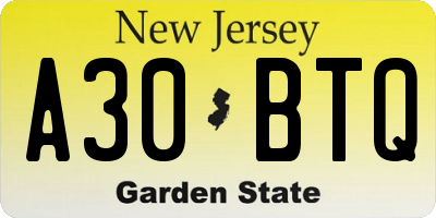 NJ license plate A30BTQ