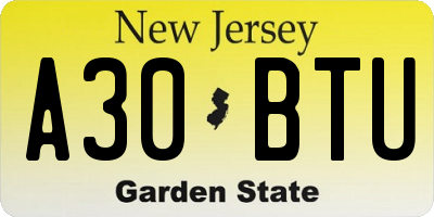 NJ license plate A30BTU