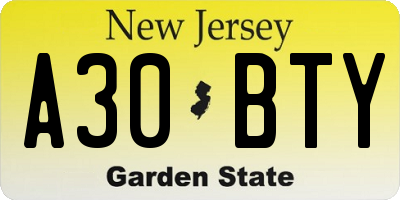NJ license plate A30BTY
