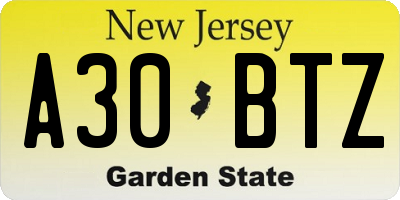 NJ license plate A30BTZ