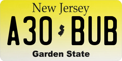 NJ license plate A30BUB