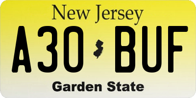 NJ license plate A30BUF