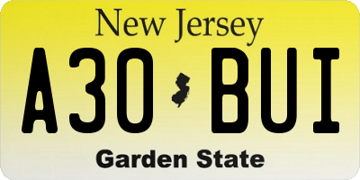 NJ license plate A30BUI